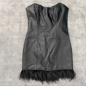 Bebe faux leather mini dress with fringe size s